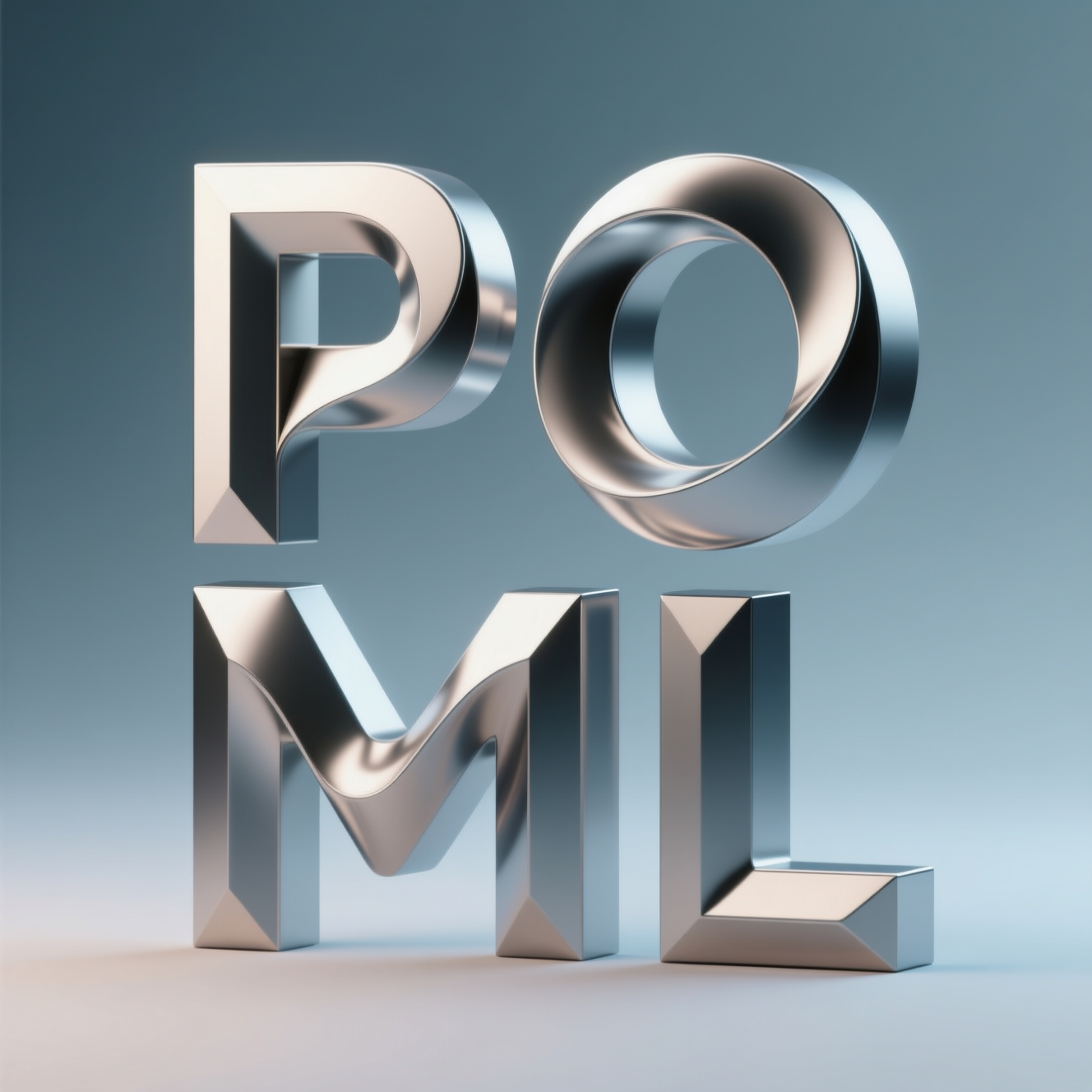 生成一副 包含POML 字母的 图片，三维立体风格， 字母艺术性铺排。